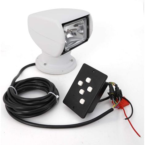 Applicable Phare de recherche pour bateau - 12 V - 100 W - Ampoule halogène - Télécommande - Projecteur de recherche portable avec rotation à 360 ° - Pour yacht, garde-côte, etc. (blanc) (1/5)