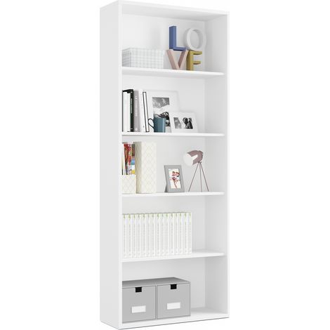 Bibliothèque / étagère de rangement coloris blanc - Hauteur 196.5 x Longueur 75.5 x Profondeur 33 cm -PEGANE- (1/3)