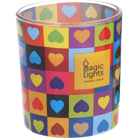 VELA EN VASO POP ART Ø7,5x8,4cm CORAZONES MAGIC LIGHTS (1/3)