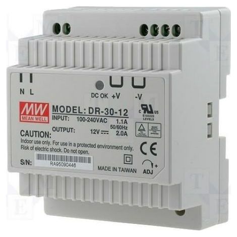 Meanwell alimentatore 12V 2A 30W guida din usi generici - DR-30-12