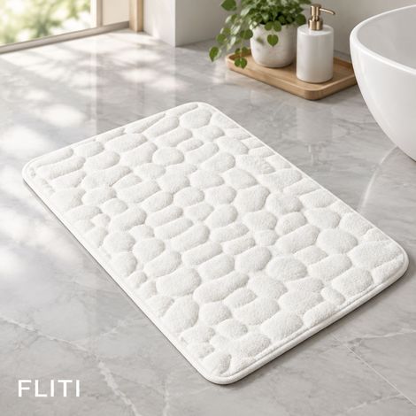 Tapis de bain antidérapant 15mm mousse mémoire polyester corail blanc 40x60cm Salle de bain Particulier (1/5)
