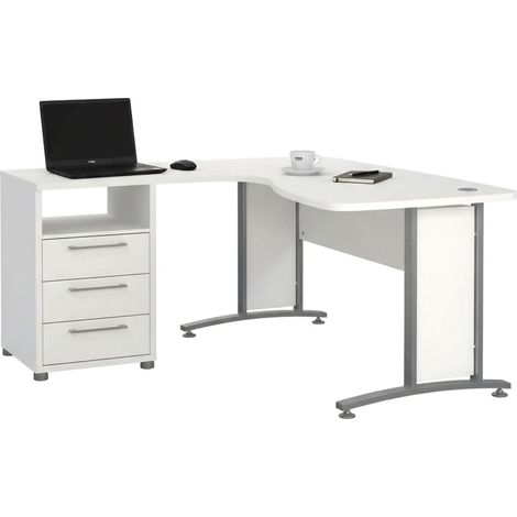 Dmora - Escritorio Estong, Escritorio multiusos, Mesa de oficina para PC, El plan de trabajo, 159x150 h75 cm, Blanco y Gris