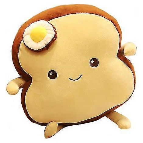 Coussin en peluche en forme de pain grillé aux œufs au plat, gros pain en peluche tout doux et moelleux pour dormir, coussin de canapé en forme de pain grillé (35 cm). (1/2)