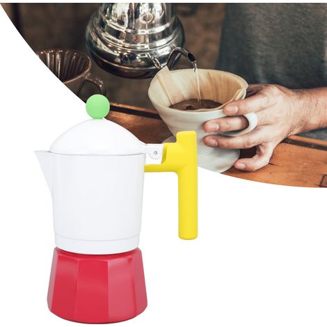 Klassische italienische Kaffeemaschine, Retro-Mokakanne, hochwertige, kunstvolle Mokakanne, quadratisch, weiß und rot. (1/5)