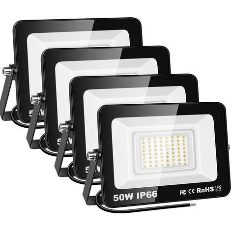 4 Pièces 50W Projecteurs LED Extérieur,5000lm Eclairage de Sécurité Spot LED Extérieur,6000K Blanc étanche Lumineuse Lampe pour Entrepôt Garage Jardin Stade Arrière-cour,175V-260V IP66