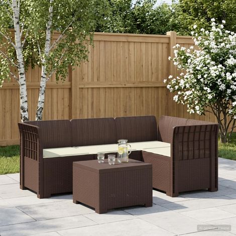 Canapé de Jardin Modulaire 4 Places avec Table et Coussins Effet Rotin Polypropylène Marron - PANGIVO (1/5)