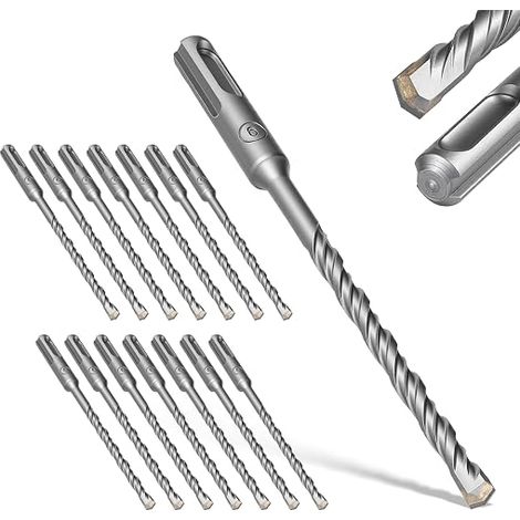 SDS-Plus Set of 15 pieces, 6 mm x 160 mm, Carbide Concrete Drill Bits, Double Spiral for Masonry, Stone, Reinforced Concrete, Natural Stone, Brick. (1/5)