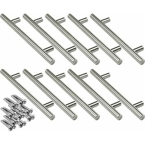 10 x 160 mm Edelstahl-T-Bar-Küchengriffe, Ø12 mm Schranktür-Stangengriff mit Schrauben