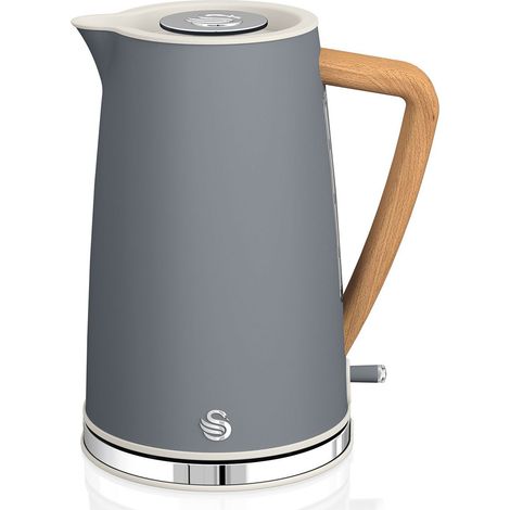Bouilloire électrique 1,7L SK14610GRYNEU – Ultra rapide 2200W – Sans fil – Acier inoxydable finition mate – Base pivotante 360° – Swan