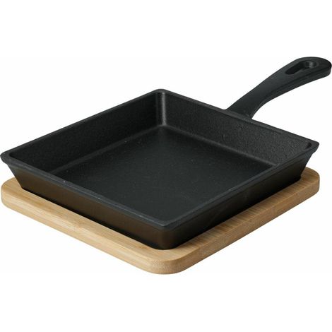 Quadratische Tapasschale aus Gusseisen mit Bambusfuß (1/3)