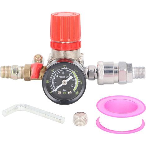 Régulateur de pression pour compresseur d'air 0-180 PSI, contrôleur de pression 1/4 po avec manomètre et vanne de contrôle (1/5)