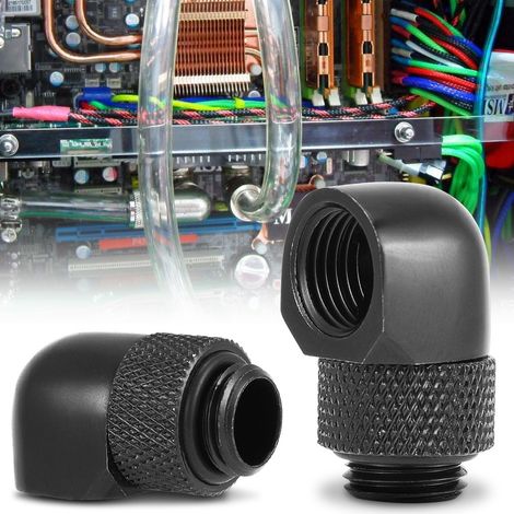 Raccord coudé à 90 degrés pour refroidissement liquide PC, filetage G1/4, noir. (1/5)