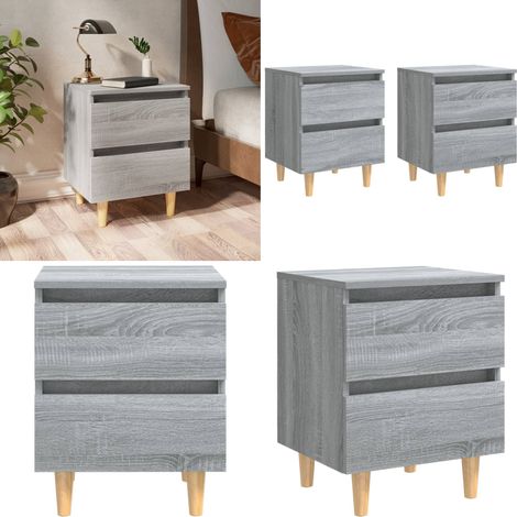 Tables de chevet pieds en bois 2 pcs Sonoma gris 40x35x50 cm - Table De Chevet - Meuble De Chambre - Table De Nuit - Table Scandinave - Table Basse - Home & Living