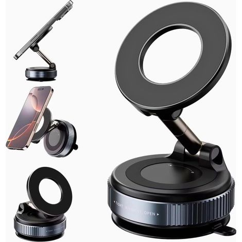 Autohalterung – Handyhalterung fürs Auto – 360° drehbar – Verstellbar – Magnetische Vakuum-Handyhalterung – Freisprechfunktion – Magnetisch – Faltbar (1/5)