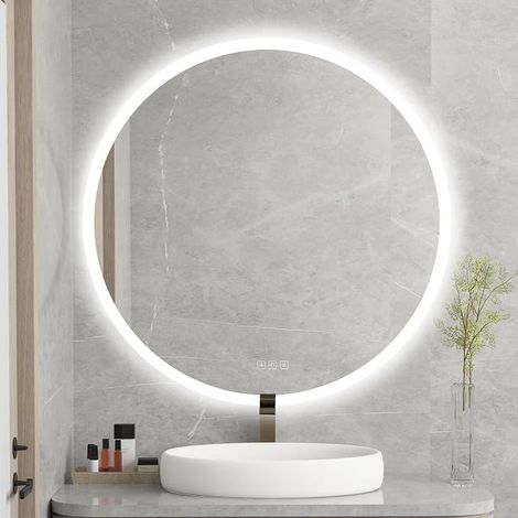 Miroir rond de 500 mm avec éclairage, miroir de salle de bain avec interrupteur tactile, 3 couleurs de lumière à intensité variable, anti-buée, fonction mémoire IL-03-50 (1/5)