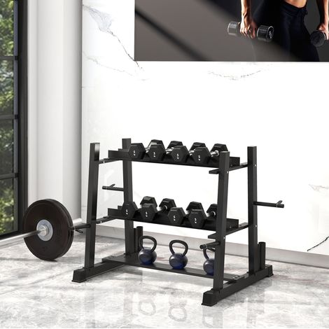 Support de rangement pour haltères 3 niveaux en acier noir, 131 x 75 x 80 cm, 200 kg OKMYHOME (1/5)