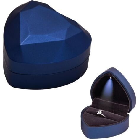 FENOPLASTICABoîte à Bague en Velours, Boîte de Bague avec Lumière LED, Ecrin Bague Forme de Coeur, Boîte à Bijoux Rangement, Coffret Cadeau à Bague pour Mariage Fianailles Cérémonie, 70x65x45MM (Bleu) (1/4)