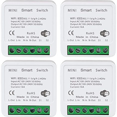 Applicable Interrupteur Wifi, 16a Interrupteur Connecté Alexa, Google Home Et Smartthings, Alexa Interrupteure Lampe Avec Tuya Smart Life App, Conducteur Neutre NéCessaire(4 Pack) (1/5)