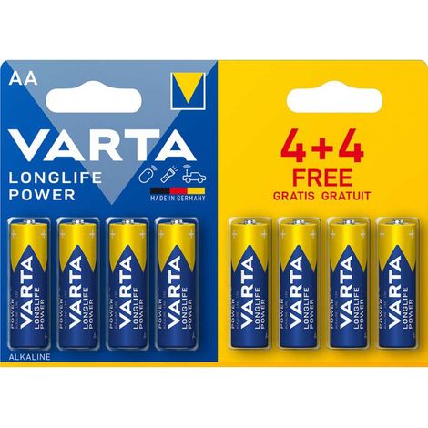 Varta Batterie Alcaline AAA 1,5V Longlife Power Pack 8 - Lunga Durata (1/3)