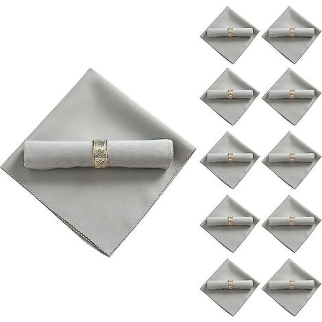 Set da 10 tovaglioli in poliestere, 48 × 48 cm, colore grigio argento, ideali per ristoranti, matrimoni ed eventi festivi
