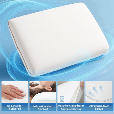 Oreiller mémoire de forme cervical ergonomique 60x40 cm blanc crème avec taie amovible lavable (1/4)