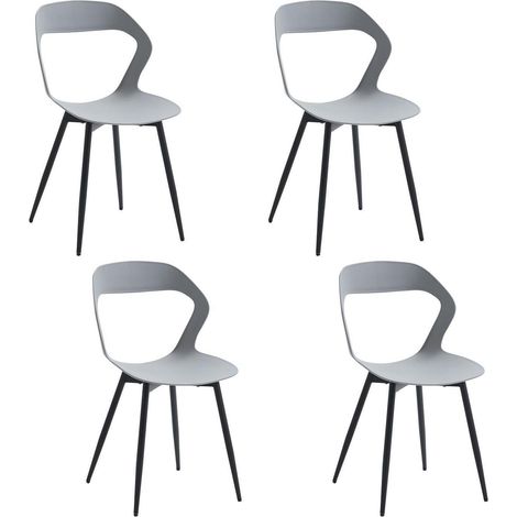 4er Set Esszimmerstühle mit Metallbeinen, Hohlrücken, Grau + Schwarz (1/5)