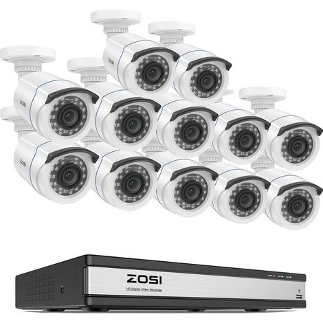 Sistema di videosorveglianza, risoluzione 1080P, rilevamento di persone e veicoli, DVR a 16 canali con 12 telecamere, nessuno (1/2)