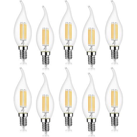 10er-Pack 4-W-E14-LED-Filamentlampen, 470 lm Kerzenflamme, 2700 K warmweiß, nicht dimmbar, 360° Abstrahlwinkel (1/4)