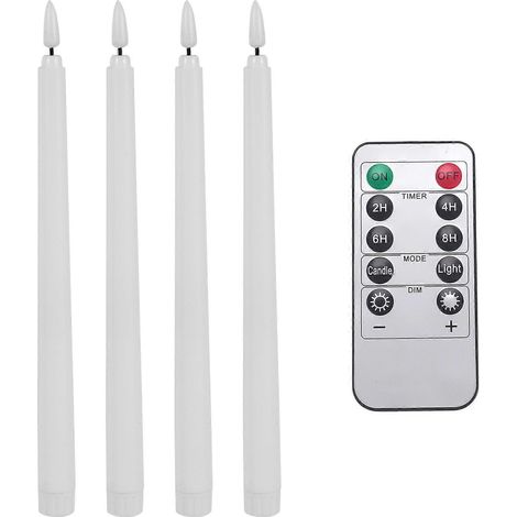 Lot de 4 bougeoirs sans flamme télécommandés, bougies LED coniques à piles avec minuterie, idéales pour Halloween et la décoration de mariage (blanc). (1/5)