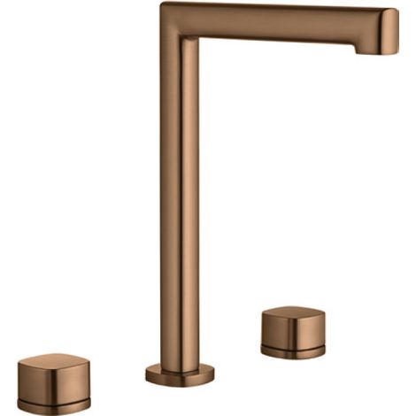 Robinet lavabo bimanche sur plan avec bec haut Toscana finition or rose brossé [ IMEX® ] (1/2)