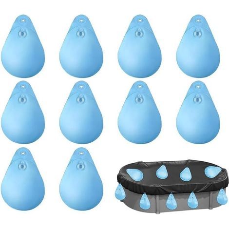 Juego de 10 bolsas de agua para cubiertas de piscina con ganchos, bolsas de agua resistentes para cubiertas de piscina, PVC, a prueba de fugas, bolsa colgante, rellenable, pesas para cubiertas de pisc (1/4)