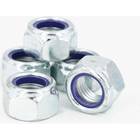 Lot de 5 - Écrou frein Nylstop hexagonal autobloquant M20 avec nylon DIN 985 classe 8 zingué (1/4)