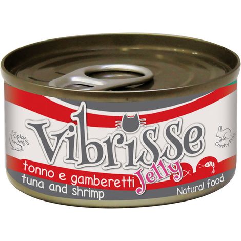 24 lattine 70 g cad.: Vibrisse Cat Jelly tonno con gamberetti 24 lattine da 70 g cad.