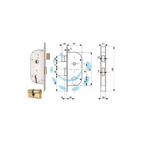 SERRATURA INFIL. CANCELLI 2 MAND. E SCR. SEP. + QUADRO CIL. SAG. 148 - mm.32 (148.32.0)