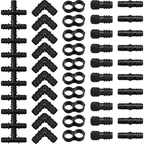 50 Pièces Raccords d'Irrigation 16mm pour Tuyau d'Arrosage Goutte à Goutte, Kit de Connecteurs avec Té, Coude, Bouchon et Raccord Droit, Matériel d'Arrosage pour Jardin et Potager (1/5)