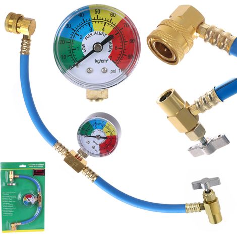 Klimaanlagen-Befüllset für Kältemittel R134a, Niederdruckanschluss mit Manometer