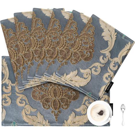 Platzsets 6er Set Jaquard 30x45cm abwaschbar Grau Blau für Esstisch