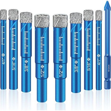 Foret Diamanté - Pour Porcelaine Céramique Verre Marbre - Kit de 9 Pièces avec Tiges Rondes - Compatible Perceuse Électrique (1/5)