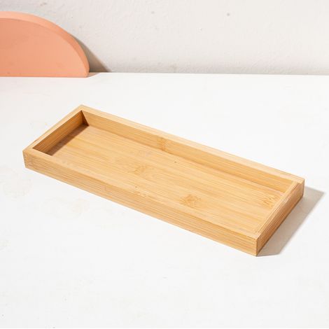 Plateau en bambou – Organisateur de salle de bain – Plateau décoratif de cuisine – Bambou – Jaune (1/5)