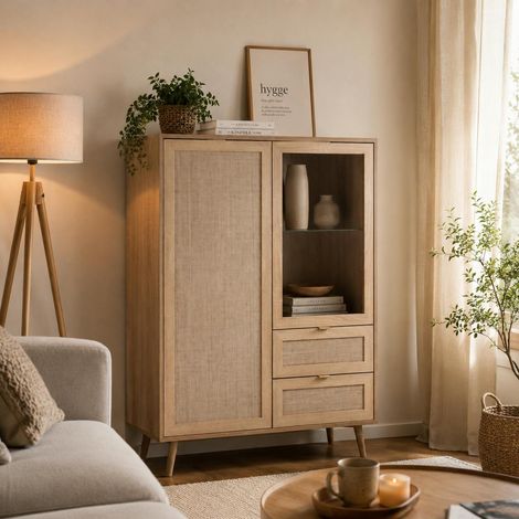 Buffet vitrine bohème 2 portes 2 tiroirs SONA (1/5)
