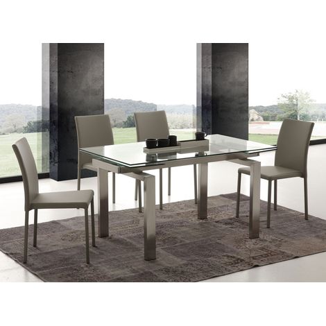 Table extensible 140-200cm en verre trempé et acier brossé Downton (1/5)
