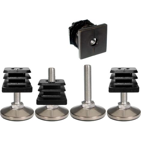 Set mit 4 quadratischen, eingelassenen Endkappen 25x25 mm – Einstellschraube aus Edelstahl – Maximale Belastung 400 kg – Für Möbel- und Regalfüße (1/2)