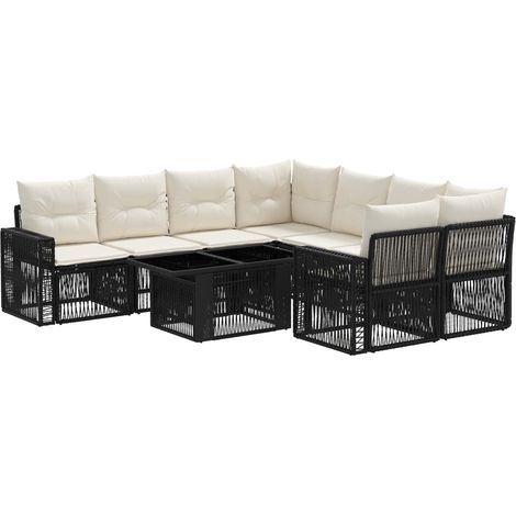 Conjunto de sofás de jardín 9 uds. Negro y Blanco Crema vidaXL (1/5)