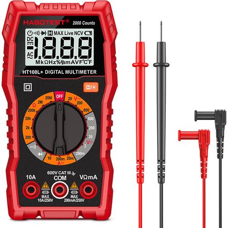 Multimètre Numérique, Multimètre Digital, Voltmètre Multifonctions 2000 Comptes, Testeur Électrique, Ohmmètre, Mesure La Tension CA/CC, Courant CC, Résistance, Continuité, Diode