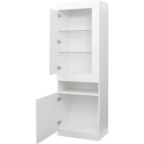 Hohe Vitrine mit weißer LED-Beleuchtung 50 x 40 x 180 cm aus Spanplatte (1/5)