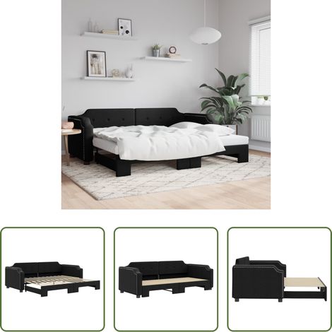 vidaXL Doppelbett -  Tagesbett Ausziehbar Schwarz 90x200 cm Stoff