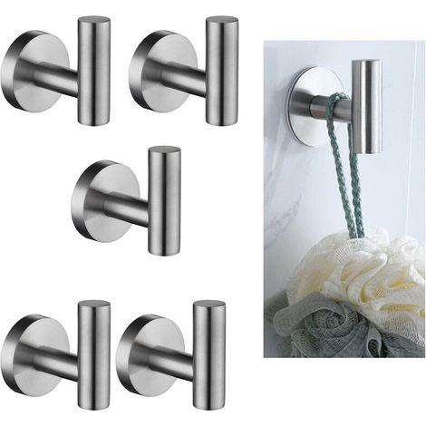 5 pièces Home Patère à Crochets pour Peignoir Salle de Bain WC Porte Manteau Serviette Chapeau en Acier Inoxydable Multi-Choix (1/4)