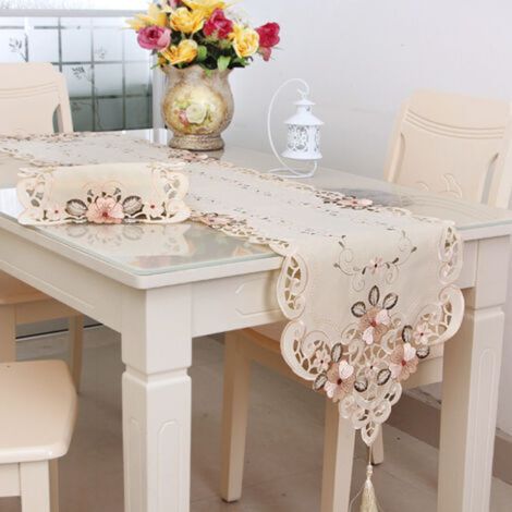Table Runner, Embroidered Vintage Floral Table Decoration (40x150cm) (1/5)