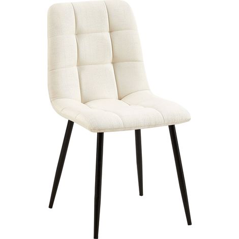 Chaise de salle à manger x1 coutures décoratives carrées en tissu crème et métal noir 100002142 (1/5)