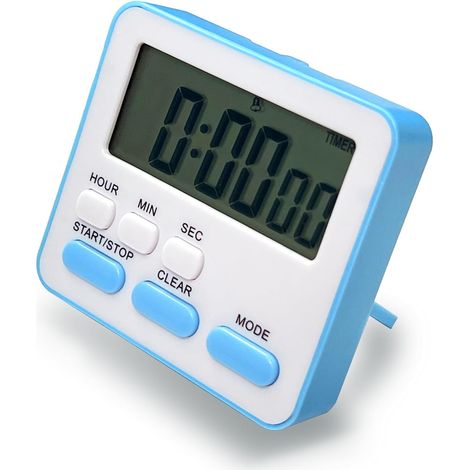 Minuteur cuisine numérique ABS, alarme forte, grands chiffres, dos magnétique, blanc + bleu